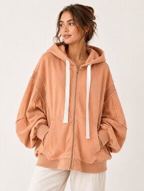 🧡 POL Orange Zip-Up Hoodie Oversized Dolman Batwing Sleeve NWOT